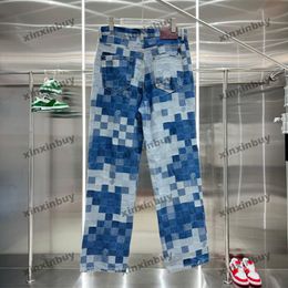 xinxinbuy Men women designer pant Chessboard grid mosaic sets letter jacquard denim Spring summer Casual pants Black blue green red Apricot S-3XL