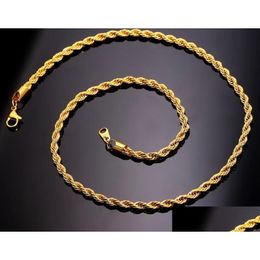 Chains 18K Real Gold Plated Stainless Steel Rope Chain Necklace For Men Fashion Jewellery Gift Drop Delivery Necklaces Pendants Ot3Nl