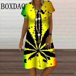 Casual Dresses Gradient Elegant Ladies Dress Summer 3D Print Short Sleeve Oversize Fashion Street Loose Plus Size