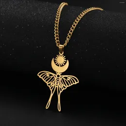 Ketten Mond Sonne Schmetterling Anhänger Halskette Frauen Edelstahl Goldfarbe Nackenkette Vintage Hexerei Schmuck Geburtstag Geschenk