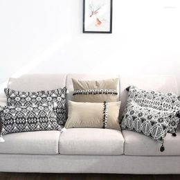 Pillow 30x50/45x45cm Tassel Brown Cover Black White Geometric Lunbar Throw Pillowcase Sofa