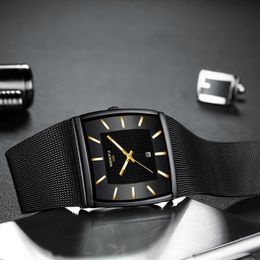 NIBOSI Mens Watches Top Brand Luxury Blue Square Quartz Watch Men Waterproof Golden Male Wristwatch Men Relogio Masculino 2072