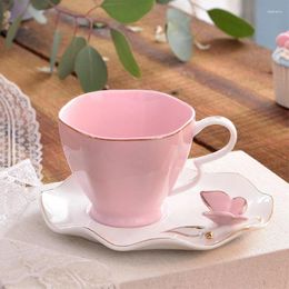 Mugs Exquisite Butterfly Bird Top Bone China 220ml Coffee Cup Saucer Free Spoon Ceramic European Porcelain Tea Mug Cups