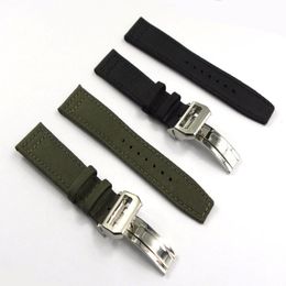 20 21 22mmGreen Black Nylon Fabric Leather Band Wrist Watch Band Strap Belt 316L Stainless Steel Buckle Deployment Clasp 322O