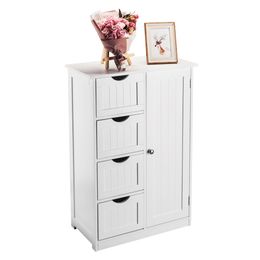 ZK20 Single Door Bathroom Storage Cabinet with 4 Drawers White