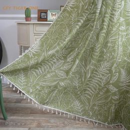 Curtain Cotton Linen American Green Leaves Semi Shading Blackout Window Drapes For Bedroom Curtains In The Living Room