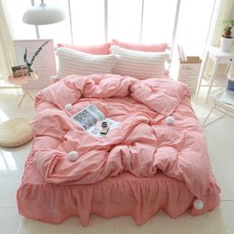 Bedding Sets IvaRose Washed Cotton For Girls 4pcs Duvet Cover Set Pillowcases Bedskirt King Bed Linen