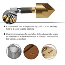 Countersink Drill Bit Set Chamfer 1/4' Hex 5 Flute Counter Sink Mill Cutter for Wood Soft Metal Rubber Plastic Woodworking