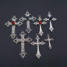 Gothic Cross Charm Pendants Punk ,Large Red Crystal Colour Statement Trad Goth Jewellery Making DIY Handmade Jewellery Accessories