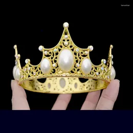 Party Supplies Luxury Mini Golden Silver Pearl Crown Cake Topper Metal Hollow Shiny Handmade Decor Kids Birthday Wedding