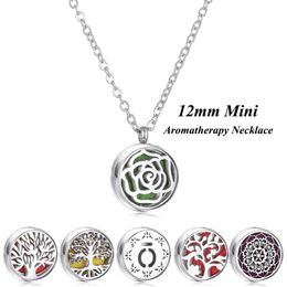 Pendant Necklaces Stainless steel aromatherapy essential oil diffusion necklace mini tree flower 12mm locker charm fragrance perfume pendant necklace d240525