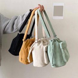 Shoulder Bags Women's Corduroy Bag Female Canvas Handbag Drawstring Totes Ladies Casual Purse Cloth Pouch For Girl Crossbody