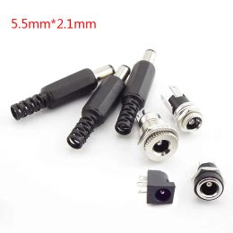 12V Plastic Male Plugs 5.5 x 2.1 mm DC Power Socket Female Jack Screw Nut Panel Mount Connector Adapter CCTV LED Strip D6