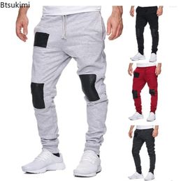 Men's Pants Fashion Casual Sweatpants Trend Splicing Leather Design Drawstring Men Loose Contrast Colour Sport Trousers