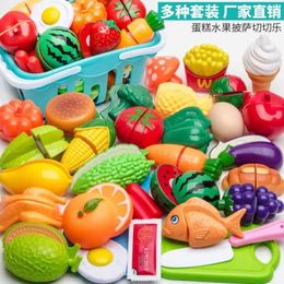 Kitchens Play Food Diy Plastic Kitchen Game House Toy Set Cutting Fruit and Vegetable Food Simulation Toys Early Education Toys Girl Gifts New d240525