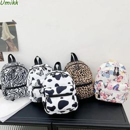 Backpack Women Preppy Style Knapsack 2024 Retro Animal Pattern Printing Mini Fashion Nylon Schoolbag For Girls Aesthetic Mochila