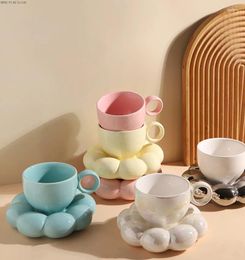 Mugs Shape Coffee Cup 215ML Cute And Saucer Set Ceramic Mug Creative Couple Breakfast Milk Catering Tableware