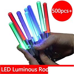 Party Favour New Led Flashlight Stick Keychain Mini Torch Aluminium Keychains Key Ring Durable Glow Pen Magic Wand Lightsaber Drop Deliv Dhkki