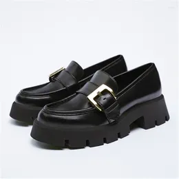 Casual Shoes Buckle Women Loafers Thick Sole Platform Ladies Black Leather Dress Pumps Comfortable Espadrilles Handmade Flats