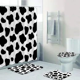 Shower Curtains Cute Doodle Cow Pattern Print Curtain Set For Bathroom Black White Spots Dalmatian Leopard Texture Bath Mats Rugs Decor