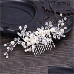 Hair Clips & Barrettes European Design Leaves Wedding Accessories Pearl Crystal Flower Bridal Hairs Comb Jewellery Gift Drop Delivery H Dhivz