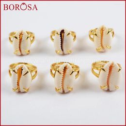 Cluster Rings BOROSA Design 10PCS Fashion Adjustable Gold Color Claw Cowrie Shell Ring Gems Natural Druzy Women Jewelry ZG0318