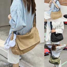 Evening Bags Female Canvas Fabric Hobo Soft Slouchy Shoulder Bag Y2K Student Leisure Medium Size School Book Laptop Pouch Messenger Side