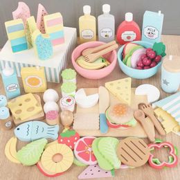 Kitchens Play Food Wooden Pretend Game Food Kitchen Toys Classic Cutting Cooking Set Childrens Home Games Girls Boys Education Imitation Game Toys d240525