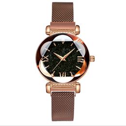 MULILAI Brand Starry Sky Luminous Quartz Womens Watches Magnetic Mesh Band Flower Dial Casual Style Trendy Ladies Watch 220Z