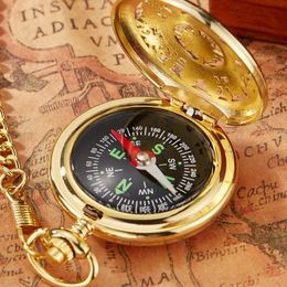 Pocket Watches Arrival Compass Gold Brown Retro Hollow Quartz Watch Fob Pendant Gift Chain 267G