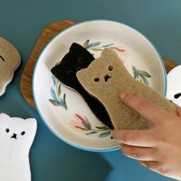 4pcs/set Dishwashing Sponge Cute Cat Dishcloth Kitchen Bathroom Cleaning Scouring Pad Brush Pot Mirror Glass Cleaning Wipe Tool