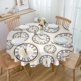 Table Cloth Clock Flower Round Tablecloth Waterproof Wedding Party Cover Holiday Dining