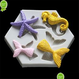 Baking Moulds New Mermaid Starfish Seahorse Shaped Sile Mold Diy Fondant Cake Decorating Tool Epoxy Resin Glue Kitchen Accessories Dro Dhyvt