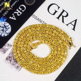 Fashion Hip Hop Chains Sterling Sier Jewellery 3Mm 4Mm Gold Colour Moissanite Tennis Necklace Braceletts For Men Women