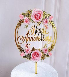 Other Festive Party Supplies Coloured Flowers Happy Birthday Cake Topper Golden Acrylic Dessert Decoration For Baby Shower Baking8767460