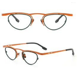 Sunglasses Frames Retro Women Cat Eye Glasses Men Round Optical Eyeglass Frame Pure Titanium Orange Green Eyewear Rx Lightweight Eyeglasses