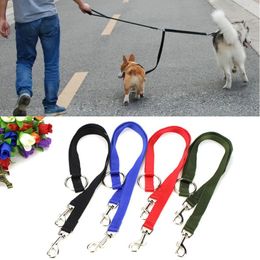 Dog Collars Walk Two Dogs With A Single Lead Double Leashes Twin Walking Leash Harness Towing Strap Pet Nylon Convenient Solid Colour