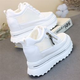 2024 New Summer White Hidden Wedge Heels Casual Shoes Woman Bling Platform Shoes Elevator 9CM High-heels Walking Sneakers Women