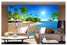 Wallpapers Custom Po Wallpaper For Walls 3 D Mediterranean Murals Beach Tree Wall Papers Living Room Background Decoration Painting