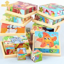 9Pcs Six-sided 3D Cubes Jigsaw Puzzles Tray Wooden Storage Toys For Children Kids Educational Toys Funny Games 3-9 years kids