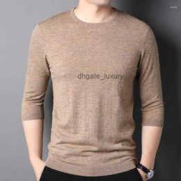 Mens T Shirts Wool Three-Quarter-Length-Sleeved T-shirt Round Neck Thin Spring And Summer Sweater Breathable Knitted Shirt