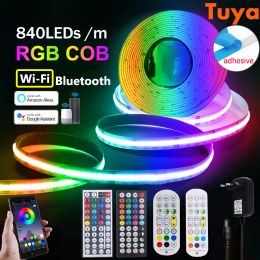 DC 12V 24V RGB COB Led Strip Tuya WiFi Bluetooth Remote Control 840LEDs/m Flexible Tape for Party TV Backlight Room Decor Light