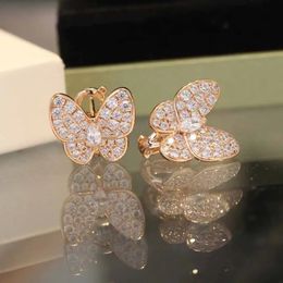 Stud Charm V gold material luxury quality clip earring with all diamond butterfly shape for women and girl friend engagement Jewellery gift have stamp V4