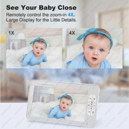 Vídeo de 7 polegadas Monitor de bebê Pan Tilt 4x Zoom Câmera 2.4g Câmeras de vigilância de filhos da mãe com temperatura dividida em tela