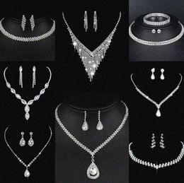 Valuable Lab Diamond Jewelry set Sterling Silver Wedding Necklace Earrings For Women Bridal Engagement Jewelry Gift g5we#