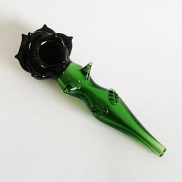 2024Factory Wholesale Glass Hand Pipe New Black Rose Thick Smoking Pipes Tobacco Spoon Burner 6.5inch Length