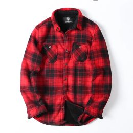 Men Long Sleeve Sherpa Lined Shirt Jacket Fleece Plaid Flannel Shirts Casual Autumn Winter Thick Warm Thermal Shirt USA Size