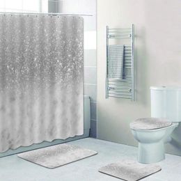 Shower Curtains Trendy White Marble Silver Grey Ombre Glitter Glam Curtain And Bath Rug Set Dust Explosion Sparkles Bathroom Accessories