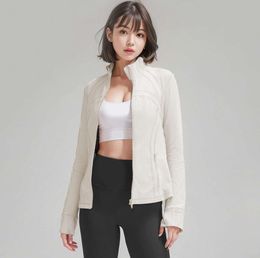 Lu Women Slim Fit -008 Tam Zip Atletik Sporları Cep ve Küçük Thumbholes Hafif Koşu Pisti Yoga Ceket 6689ess ile Uzun Kollu