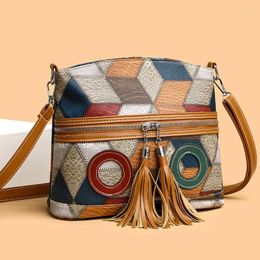 Shoulder Bags Women Tassel Fashionable Trend Bag Retro Patchwork PU Leather Small Crossbody Ladies' Casual Phone Purse
